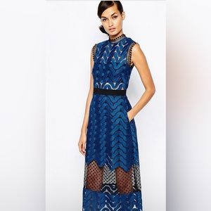 Self Portrait Scallop High Neck Midi Dress